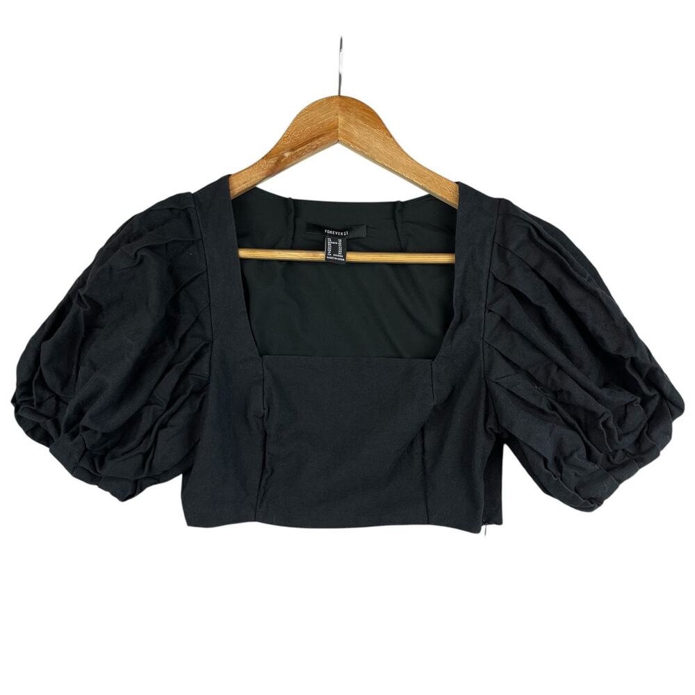 Forever 21 XS Black Babydoll Crop Top Puff Sleeve Elena Gilbert Whimsigoth - Picture 12 of 12